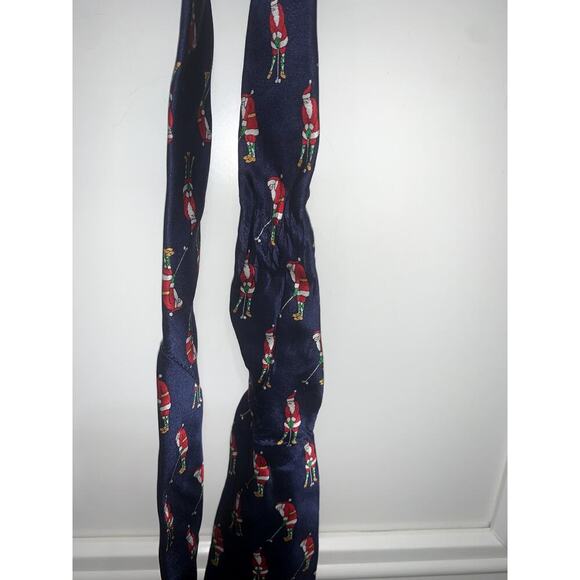 Jingle Bells Silk Christmas Necktie Golfing Santa Design Blue Men's Tie - Picture 5 of 6